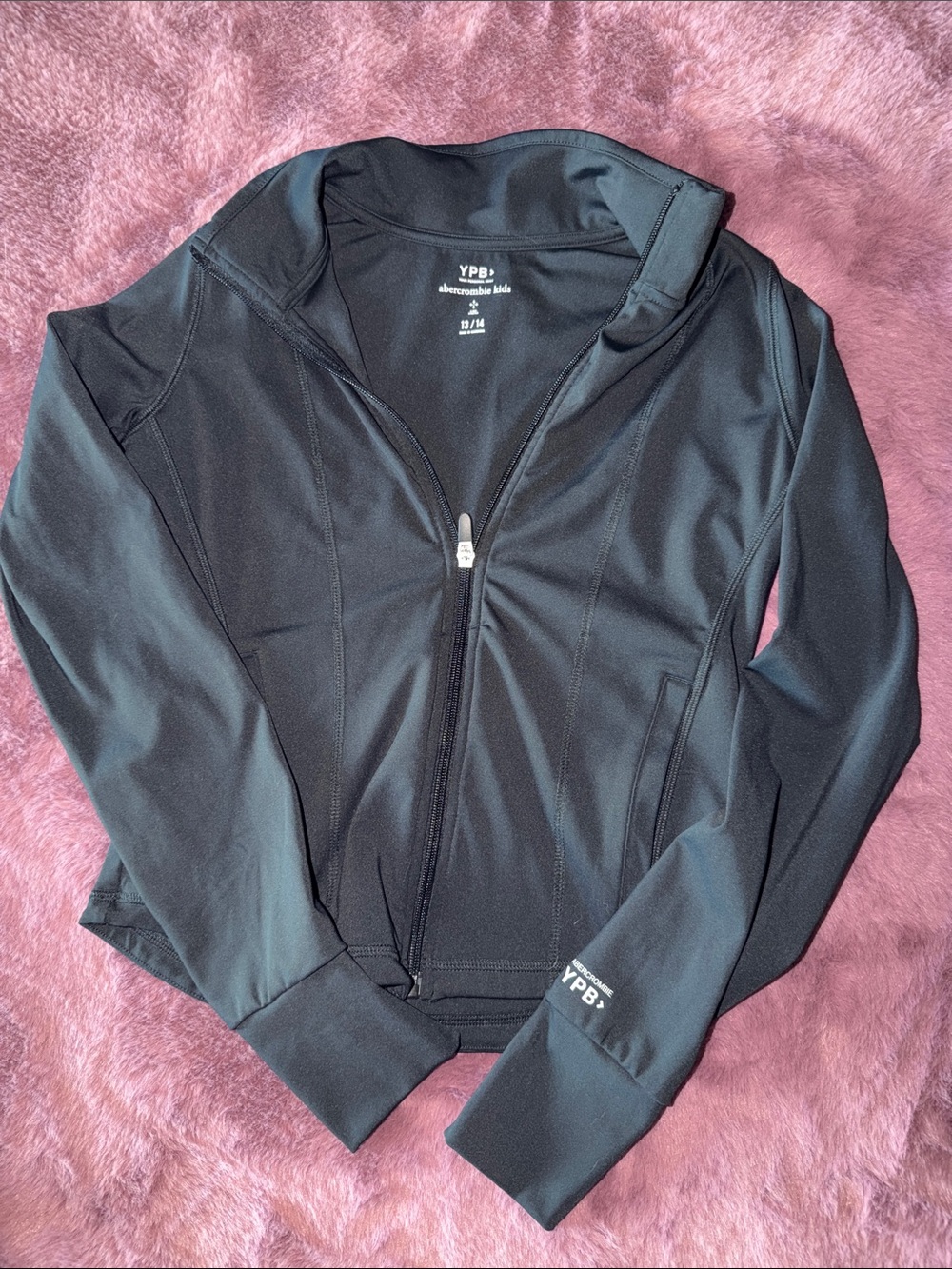 Sz 13/14 Girls Abercrombie Black Athletic Zip Jacket